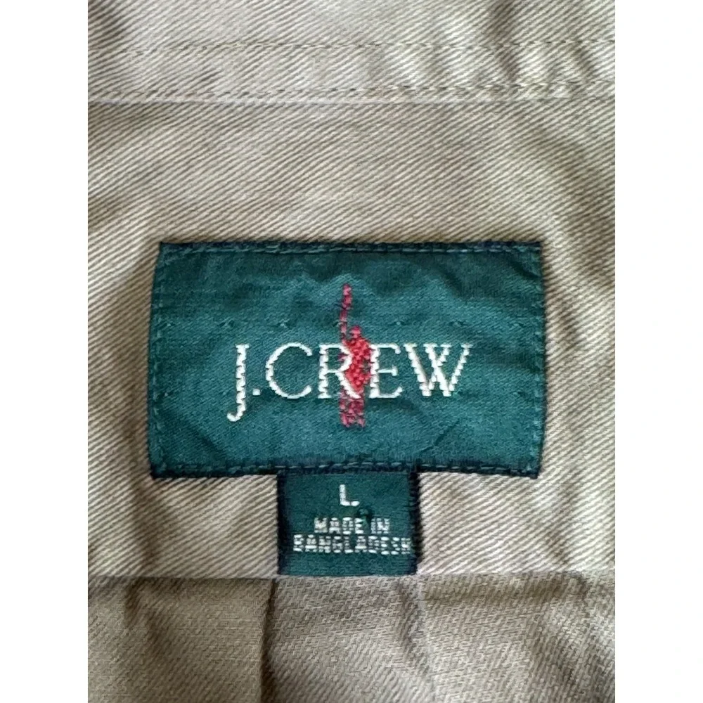 J Crew Oarsman Shirt Mens Large‎ Khaki Button Front Pockets Long Sleeve Casual